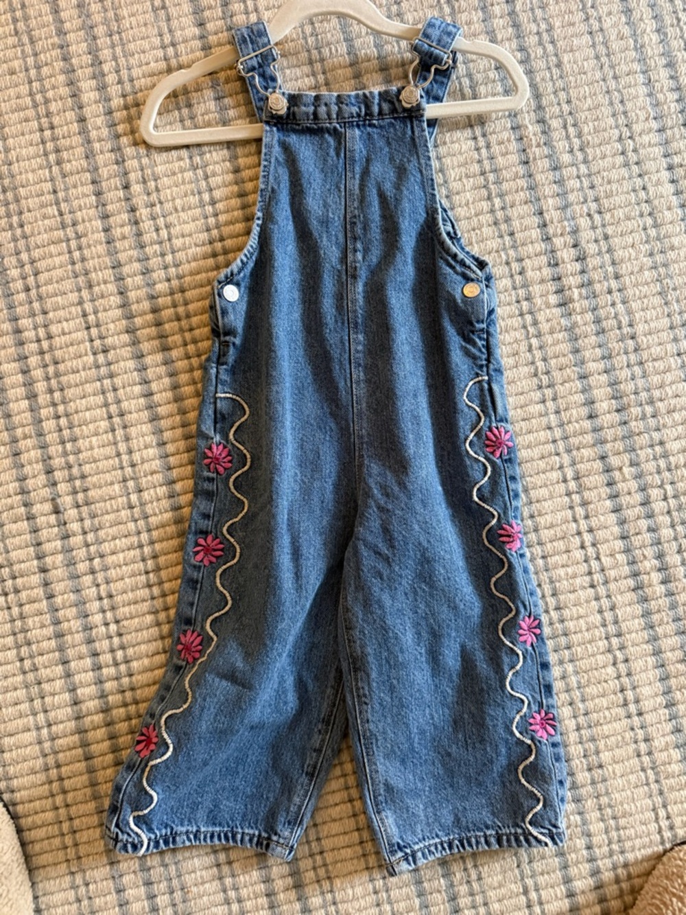 Zara Light Blue Denim Overalls with Floral Embroidery